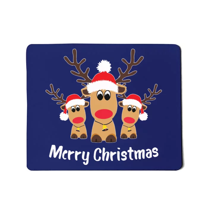 Cute Reindeer Trio Merry Christmas Santa Hat Funny Elk Mousepad