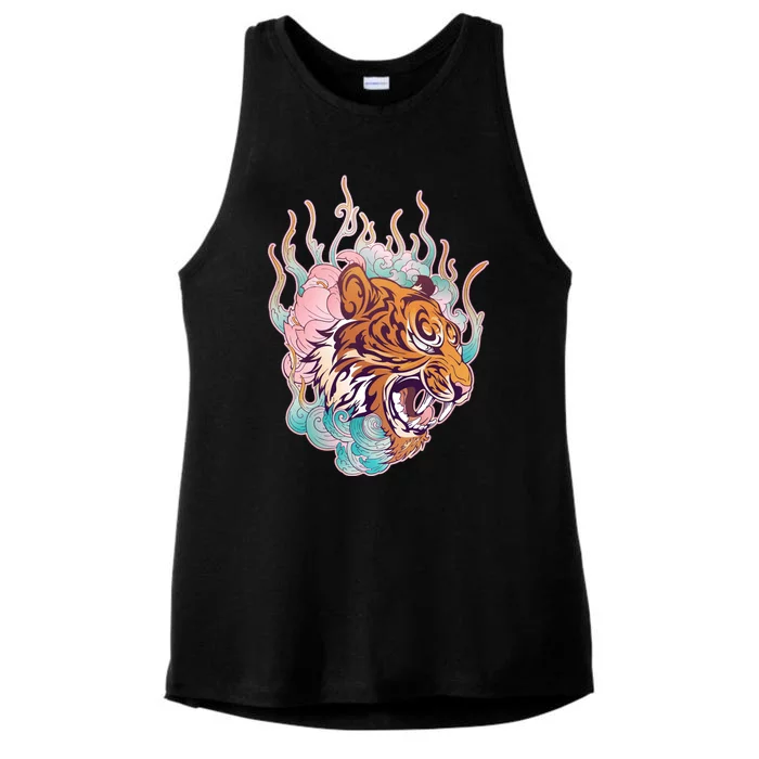 Cool Roaring Tiger Japanese Tattoo Ladies Tri-Blend Wicking Tank