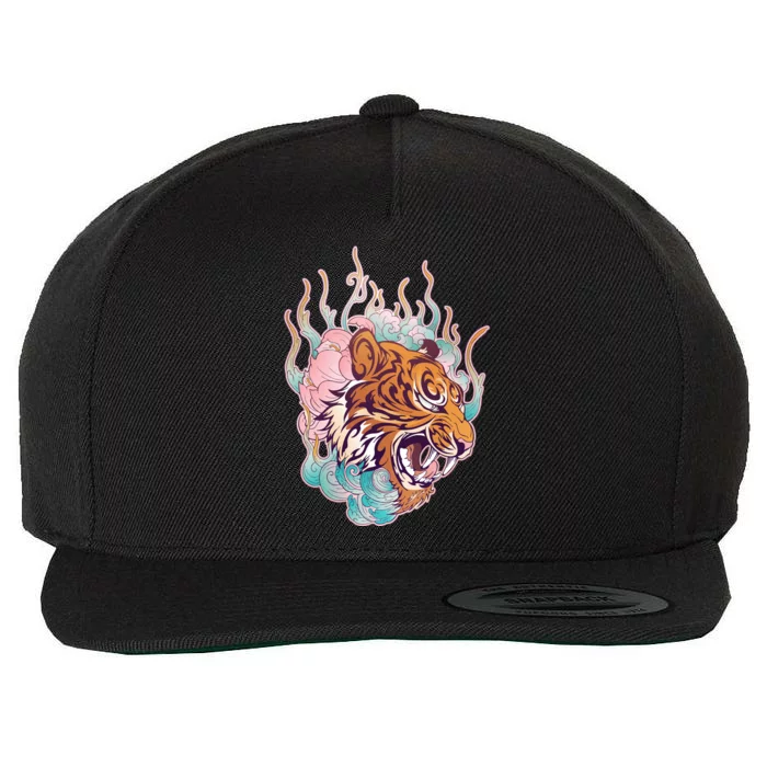 Cool Roaring Tiger Japanese Tattoo Wool Snapback Cap