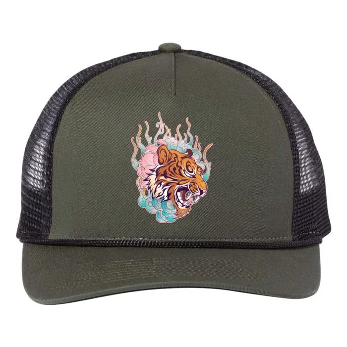 Cool Roaring Tiger Japanese Tattoo Retro Rope Trucker Hat Cap