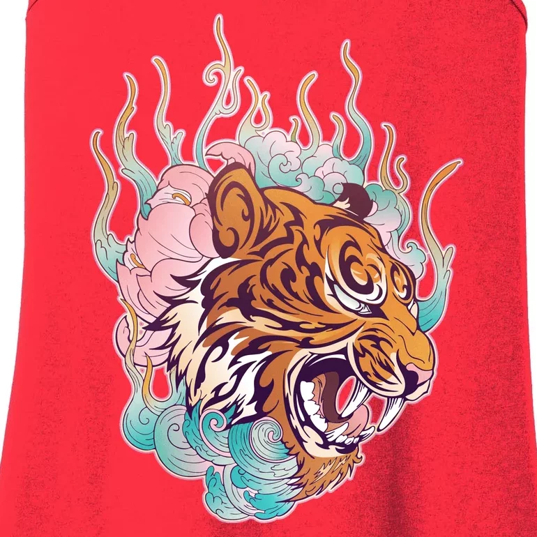 Cool Roaring Tiger Japanese Tattoo Ladies Essential Tank