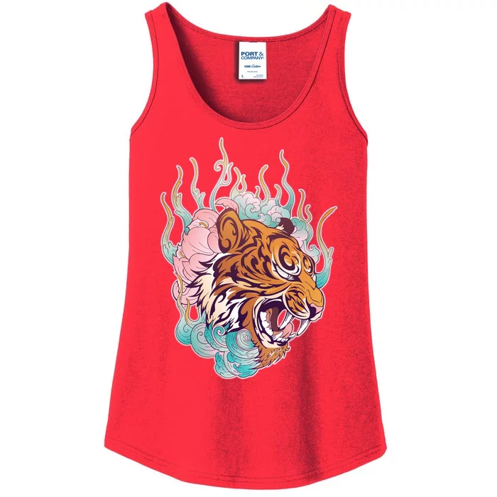 Cool Roaring Tiger Japanese Tattoo Ladies Essential Tank