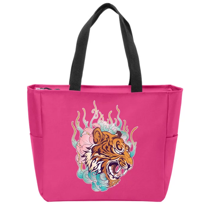 Cool Roaring Tiger Japanese Tattoo Zip Tote Bag