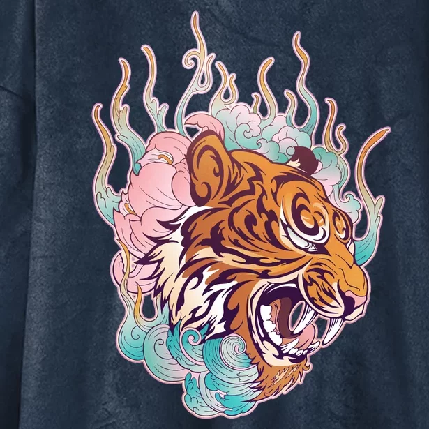 Cool Roaring Tiger Japanese Tattoo Hooded Wearable Blanket