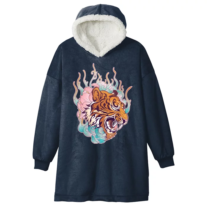 Cool Roaring Tiger Japanese Tattoo Hooded Wearable Blanket