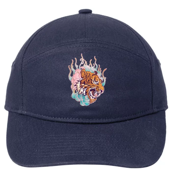 Cool Roaring Tiger Japanese Tattoo 7-Panel Snapback Hat