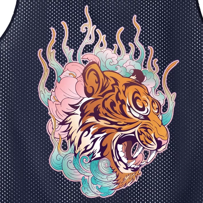 Cool Roaring Tiger Japanese Tattoo Mesh Reversible Basketball Jersey Tank