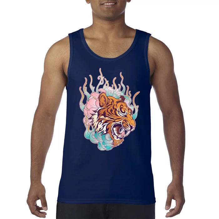 Cool Roaring Tiger Japanese Tattoo Tank Top