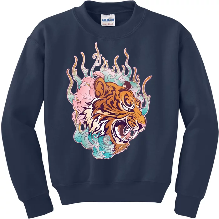 Cool Roaring Tiger Japanese Tattoo Kids Sweatshirt