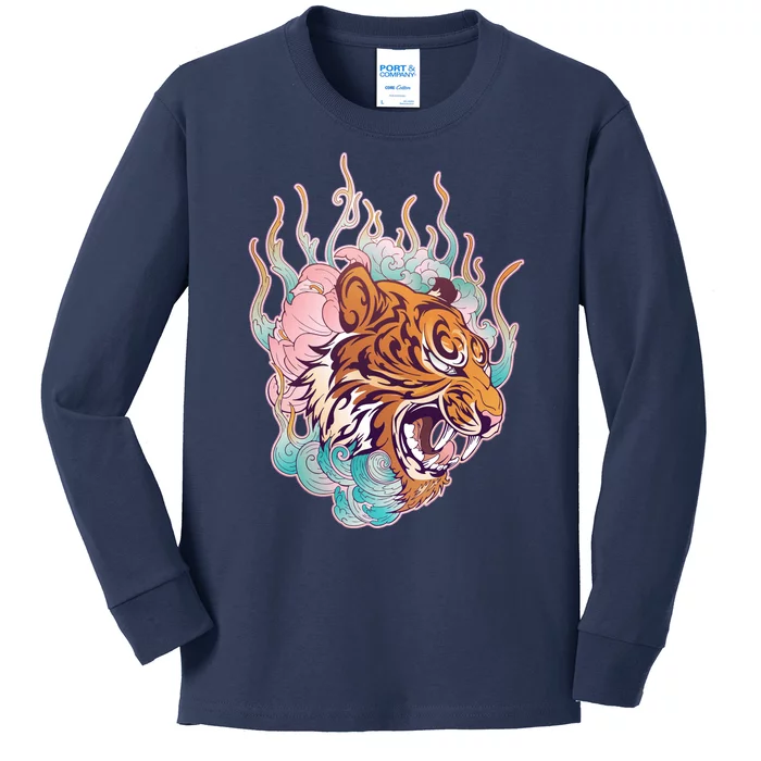 Cool Roaring Tiger Japanese Tattoo Kids Long Sleeve Shirt