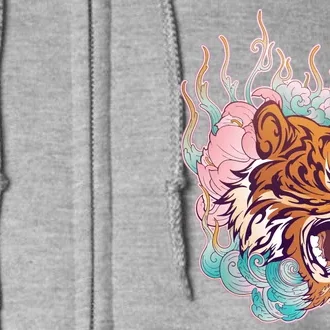 Cool Roaring Tiger Japanese Tattoo Full Zip Hoodie