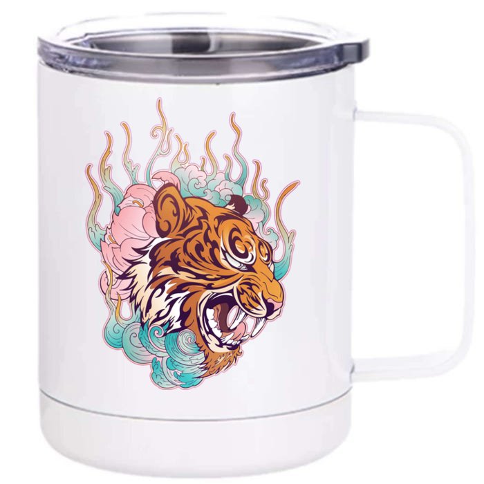 Cool Roaring Tiger Japanese Tattoo Front & Back 12oz Stainless Steel Tumbler Cup