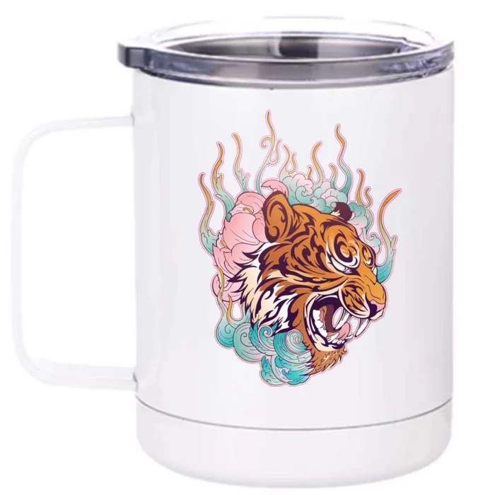 Cool Roaring Tiger Japanese Tattoo Front & Back 12oz Stainless Steel Tumbler Cup