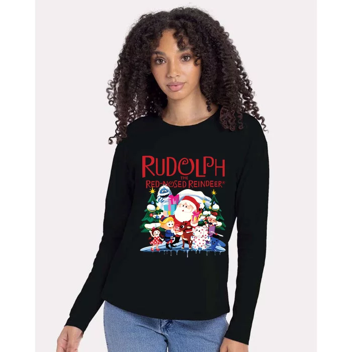 Cute Rudolph The Red Nosed Reindeer Christmas Special Xmas Vneck Womens Cotton Relaxed Long Sleeve T-Shirt