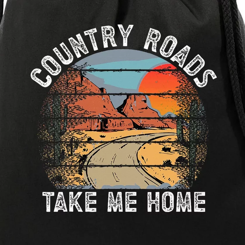 Country Roads Take Me Home Country Music Retro Drawstring Bag