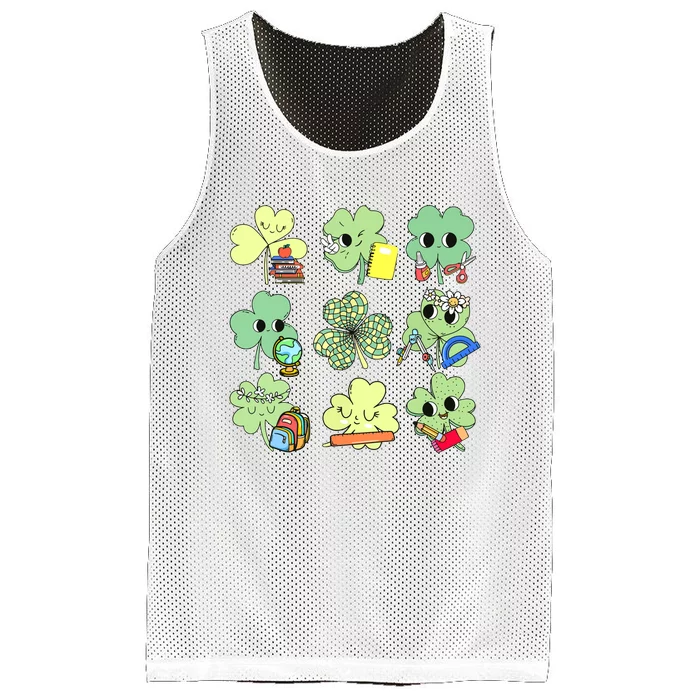 Cute Retro Teacher St Patricks Day Shamrock Irish Lucky Mesh Reversible Basketball Jersey Tank