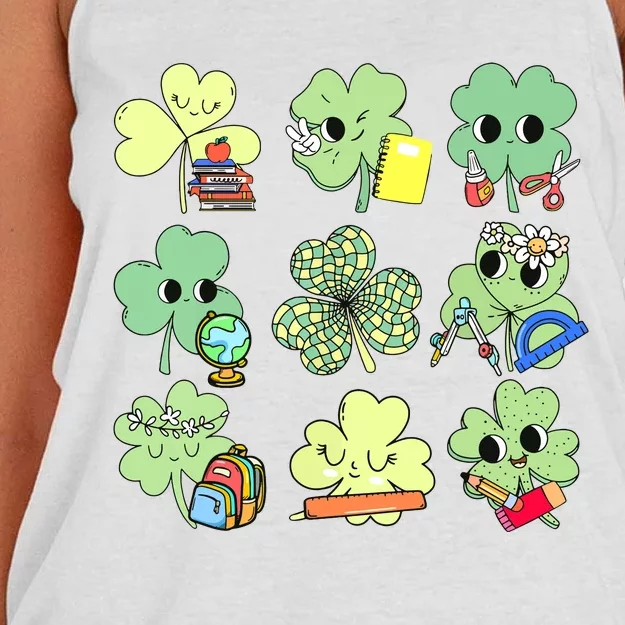 Cute Retro Teacher St Patricks Day Shamrock Irish Lucky Women's Knotted Racerback Tank