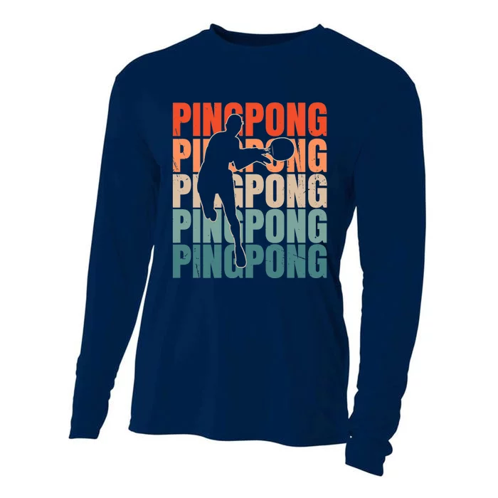 Cool Retro Text Silhouette Ping Pong Premium Cooling Performance Long Sleeve Crew