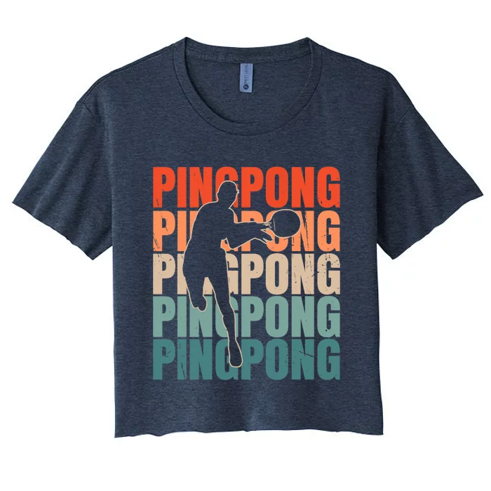 Cool Retro Text Silhouette Ping Pong Premium Women's Crop Top Tee