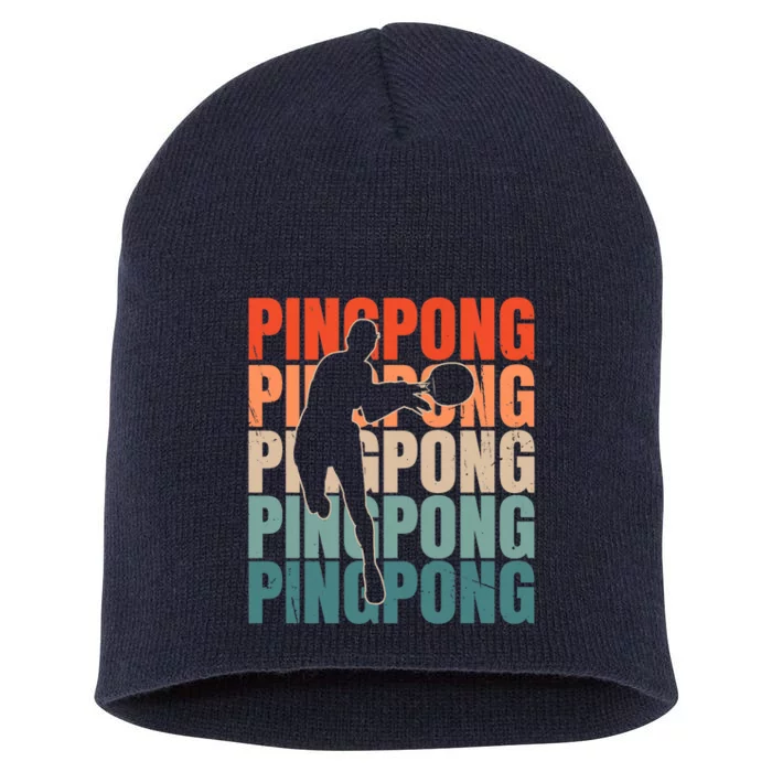 Cool Retro Text Silhouette Ping Pong Premium Short Acrylic Beanie