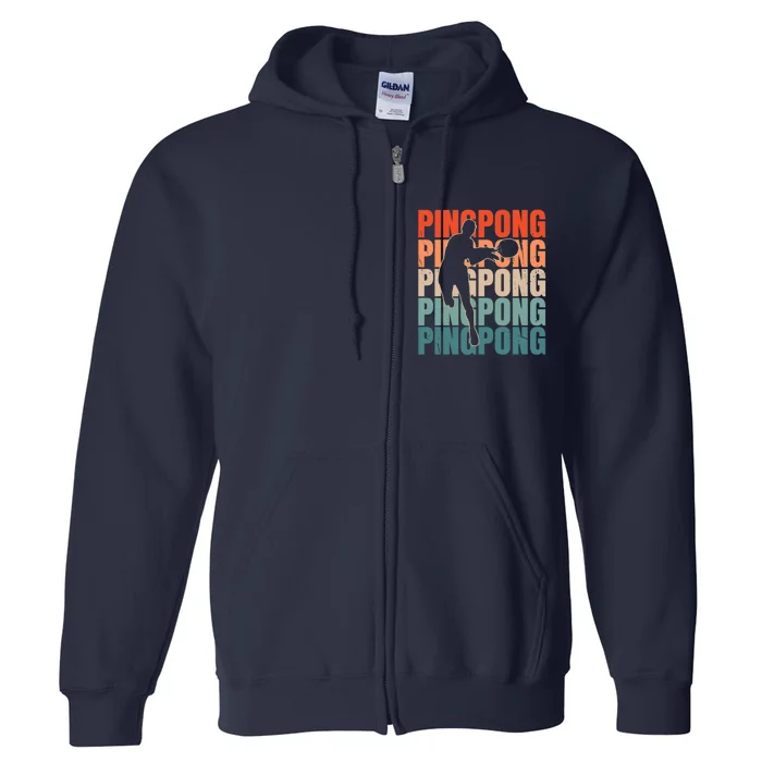 Cool Retro Text Silhouette Ping Pong Premium Full Zip Hoodie