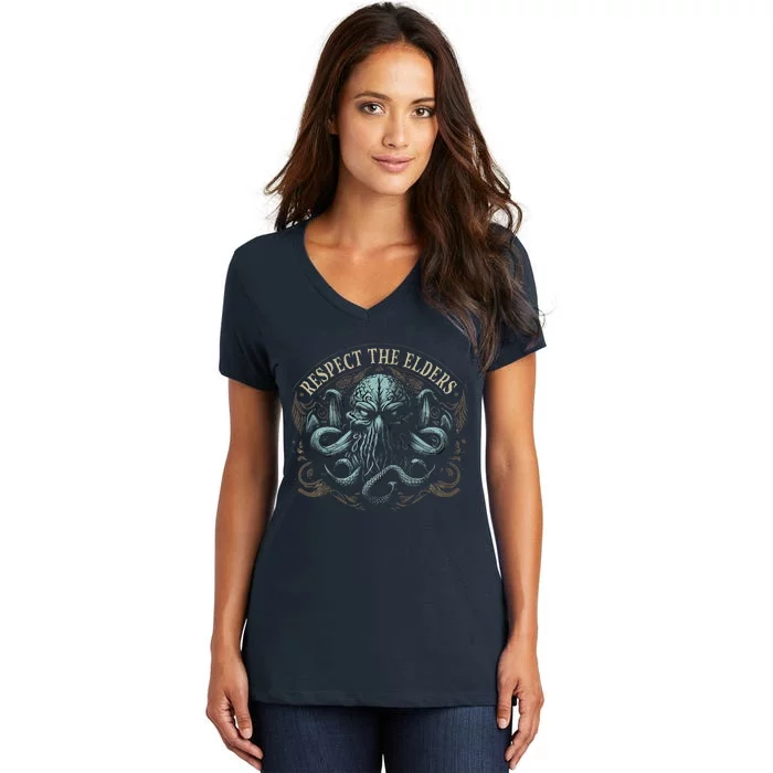 Cthulhu Respect The Elders Cosmic Horror Cthulhu Women's V-Neck T-Shirt