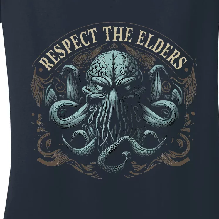 Cthulhu Respect The Elders Cosmic Horror Cthulhu Women's V-Neck T-Shirt