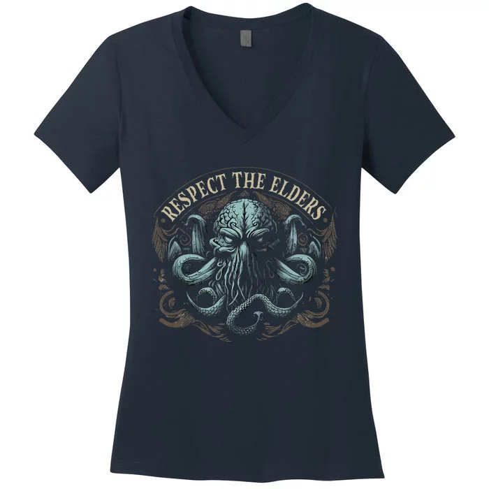 Cthulhu Respect The Elders Cosmic Horror Cthulhu Women's V-Neck T-Shirt