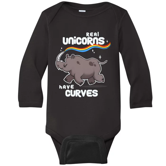 Chubby Real Unicorns Funny Inspirational Quote Cute Rhinoceros Baby Long Sleeve Bodysuit