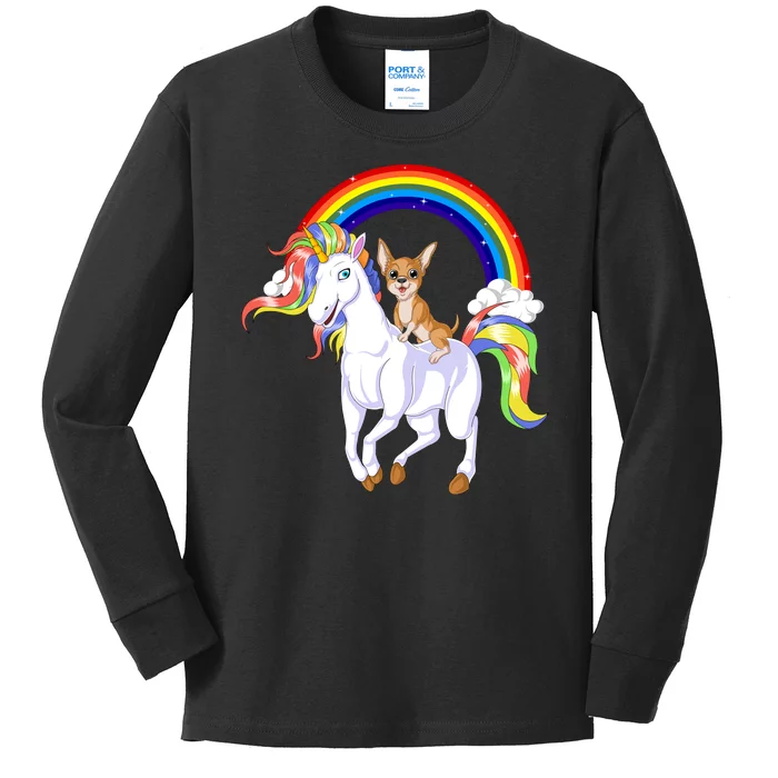 Chihuahua Riding Unicorn Kids Long Sleeve Shirt