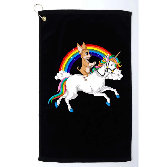 Chihuahua Riding Unicorn Platinum Collection Golf Towel