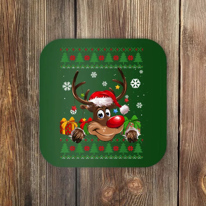 Cute Reindeer Ugly Christmas Sweater Coaster