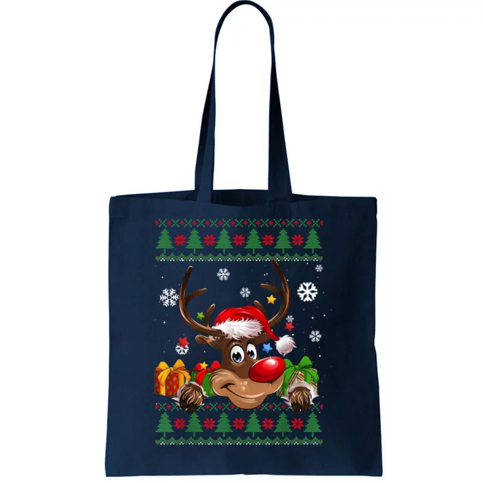 Cute Reindeer Ugly Christmas Sweater Tote Bag