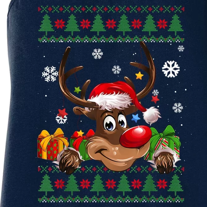 Cute Reindeer Ugly Christmas Sweater Women's Racerback Tank