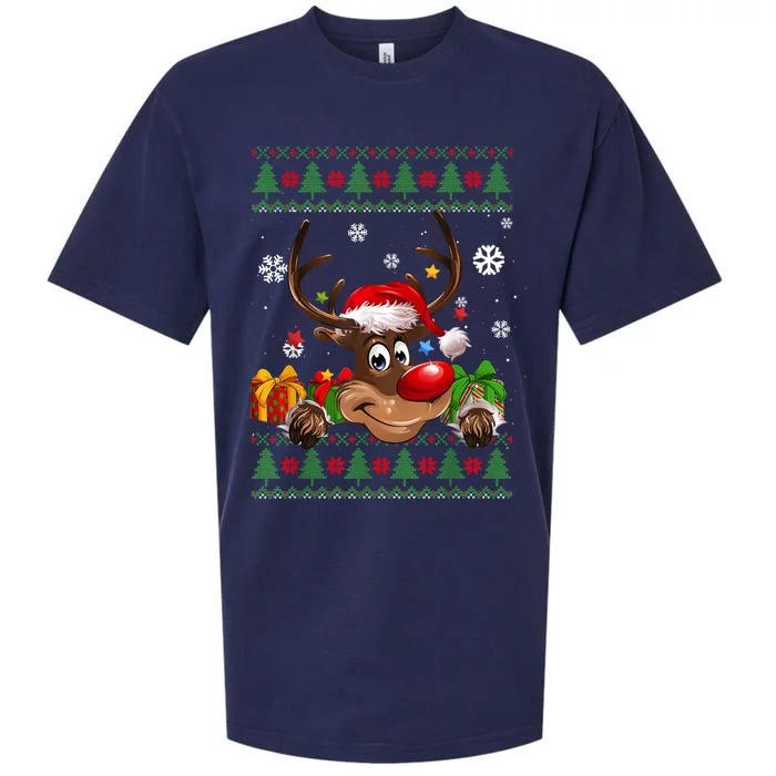 Cute Reindeer Ugly Christmas Sweater Sueded Cloud Jersey T-Shirt