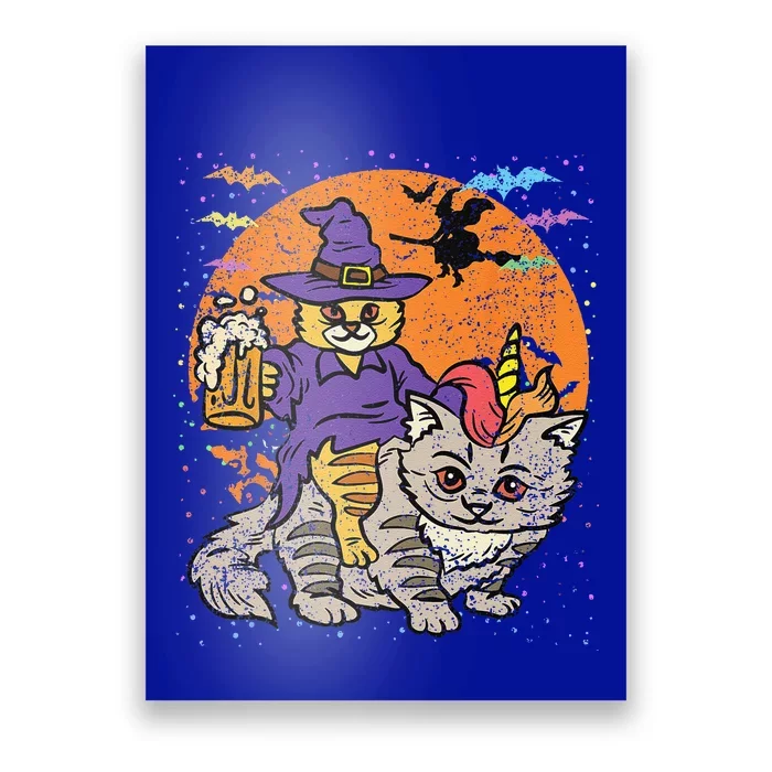 Cat Riding Unicorn Cat Halloween Costume Kitten Poster