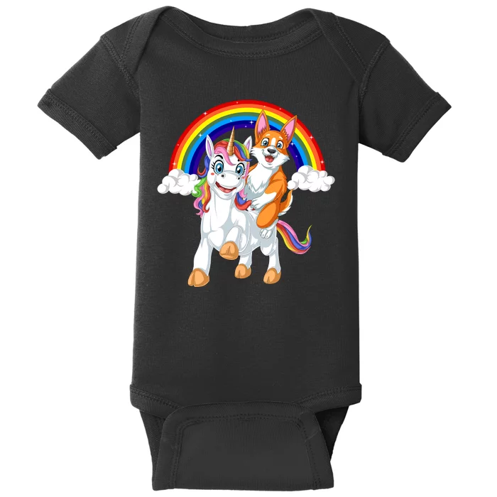 Corgi Riding Unicorn Baby Bodysuit