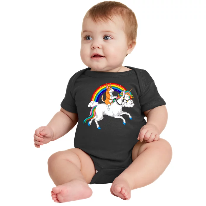 Corgi Riding Unicorn Baby Bodysuit