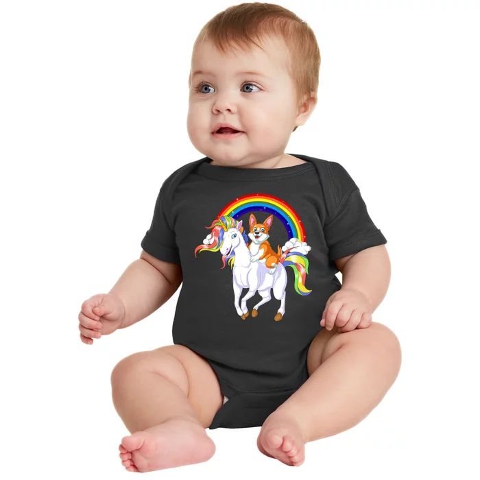 Corgi Riding Unicorn Baby Bodysuit