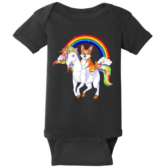 Corgi Riding Unicorn Baby Bodysuit