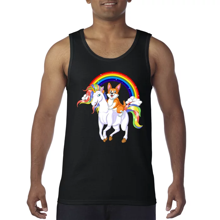 Corgi Riding Unicorn Tank Top