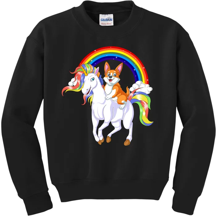 Corgi Riding Unicorn Kids Sweatshirt