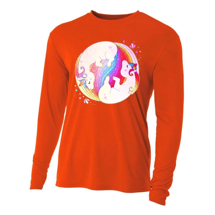 Cute Rainbow Unicorns Yin Yang Cooling Performance Long Sleeve Crew