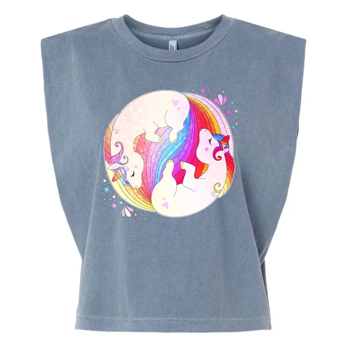 Cute Rainbow Unicorns Yin Yang Garment-Dyed Women's Muscle Tee