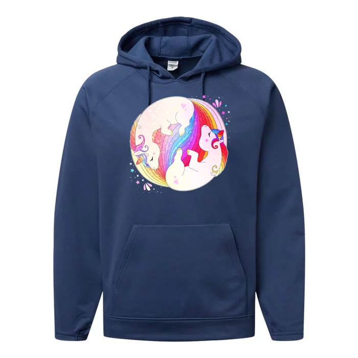 Cute Rainbow Unicorns Yin Yang Performance Fleece Hoodie