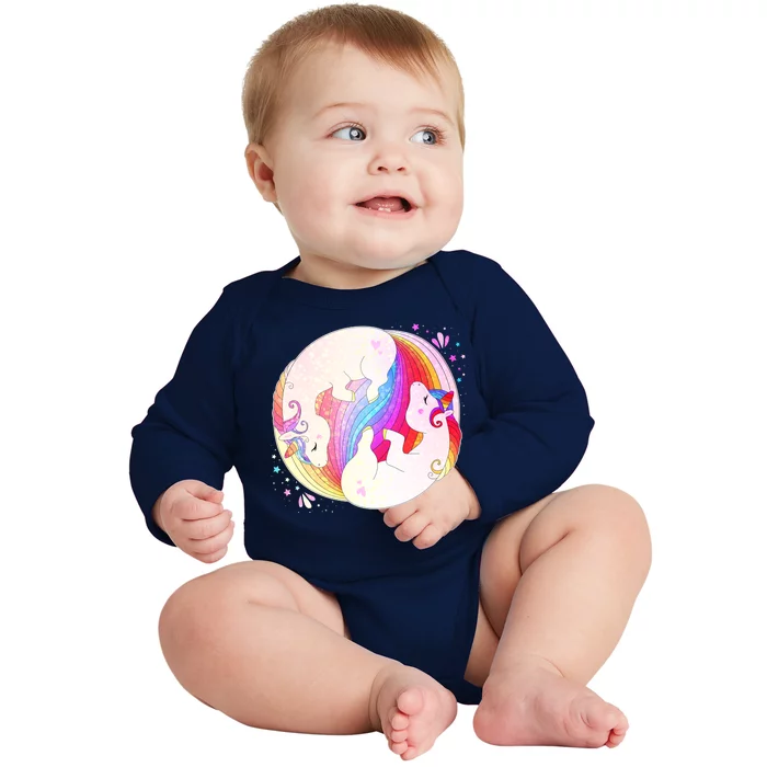 Cute Rainbow Unicorns Yin Yang Baby Long Sleeve Bodysuit