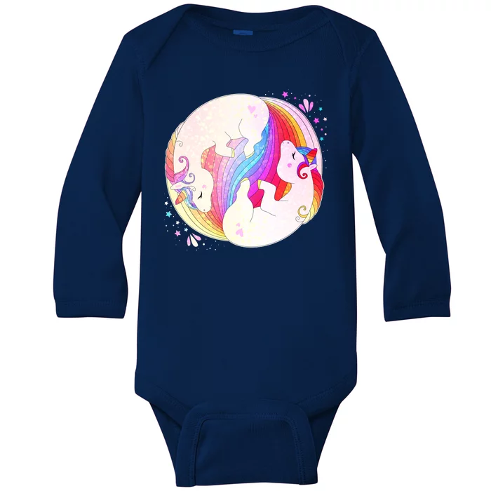 Cute Rainbow Unicorns Yin Yang Baby Long Sleeve Bodysuit