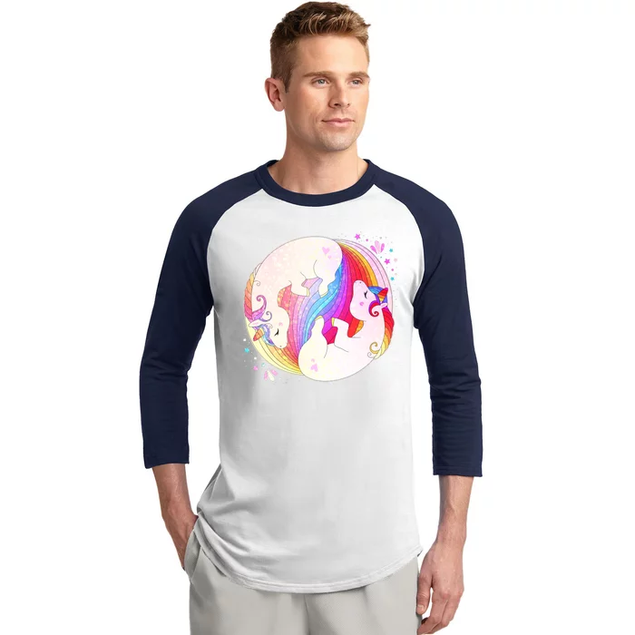 Cute Rainbow Unicorns Yin Yang Baseball Sleeve Shirt