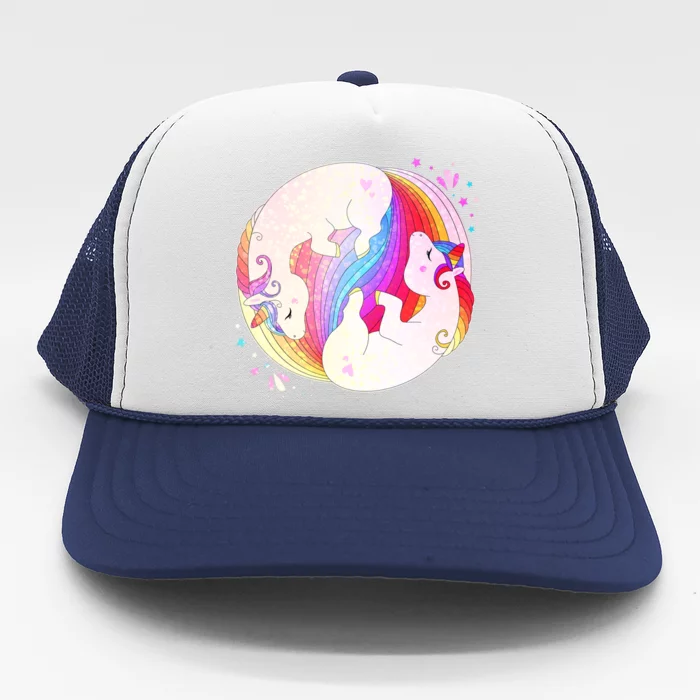 Cute Rainbow Unicorns Yin Yang Trucker Hat