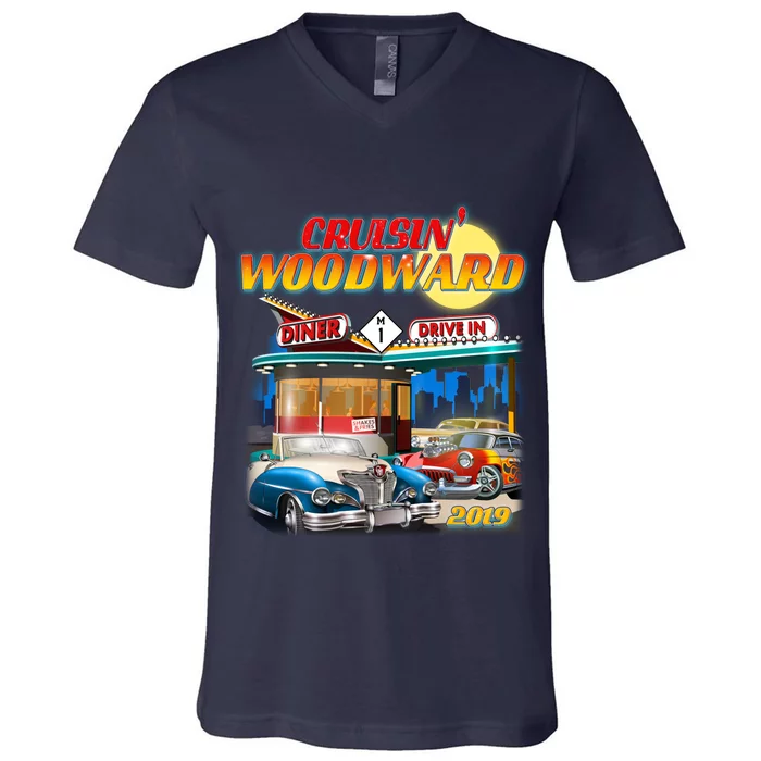 Cruisin' Woodward Diner Day time V-Neck T-Shirt